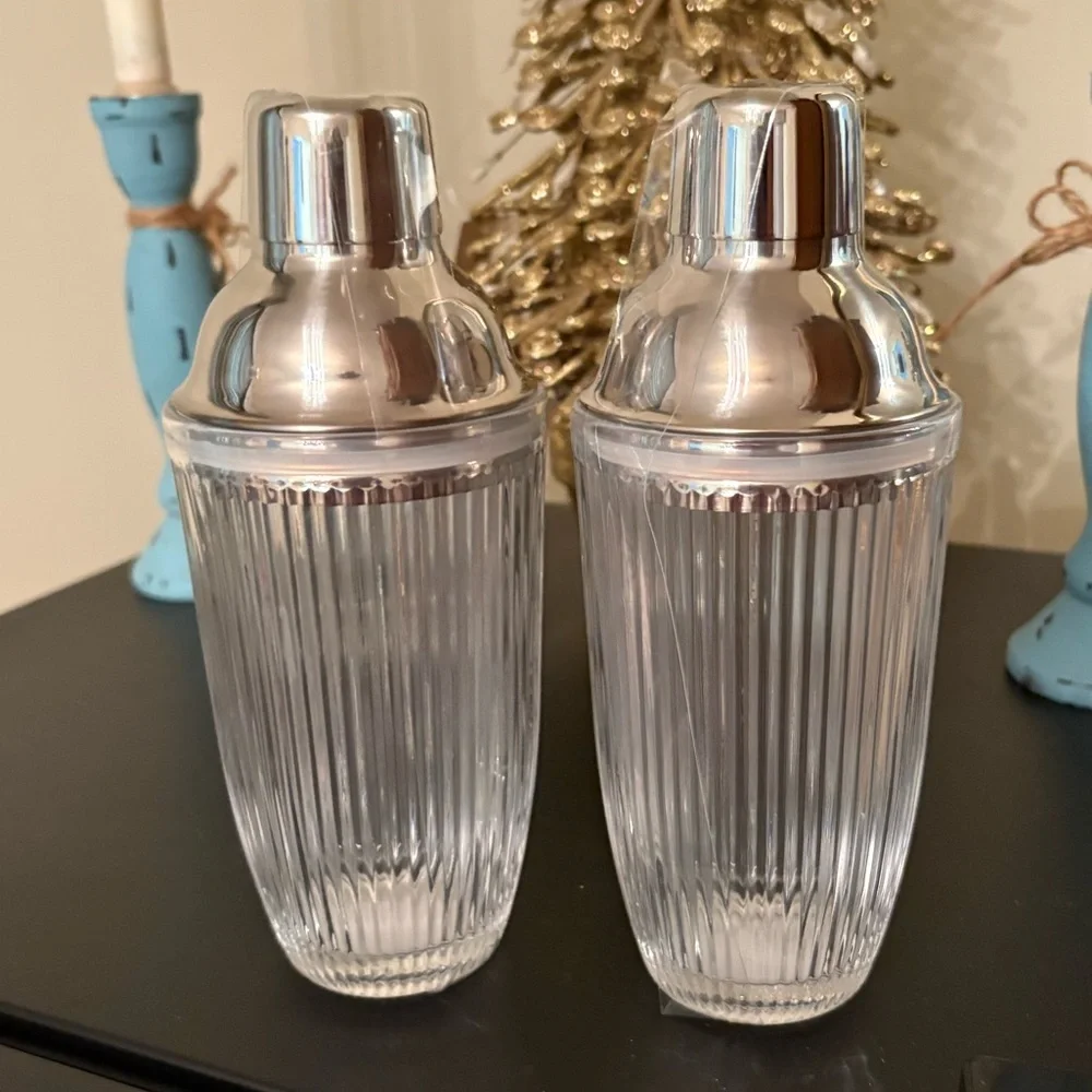 Holiday Cocktail Shaker Set of TWO  Stainless Steel‎ for Crafting  Cocktails